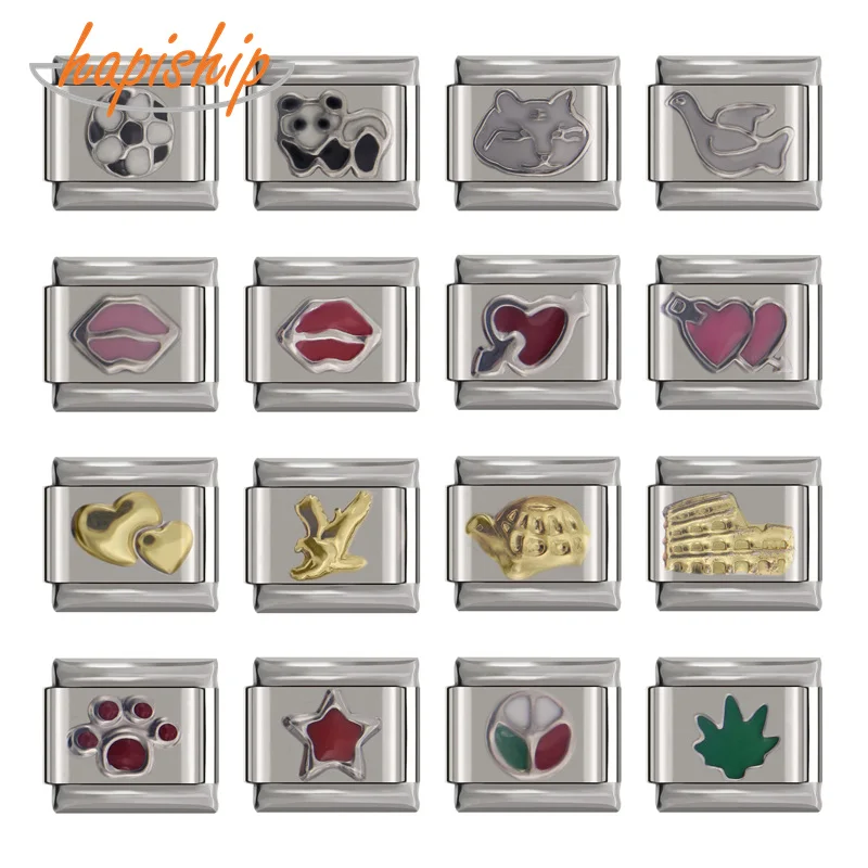 

Hapiship 1Pcs 9mm Width Original Daisy Heart Elephant Cat Star Football Charm Fit Bracelet Stainless Steel Jewelry Making DJ22