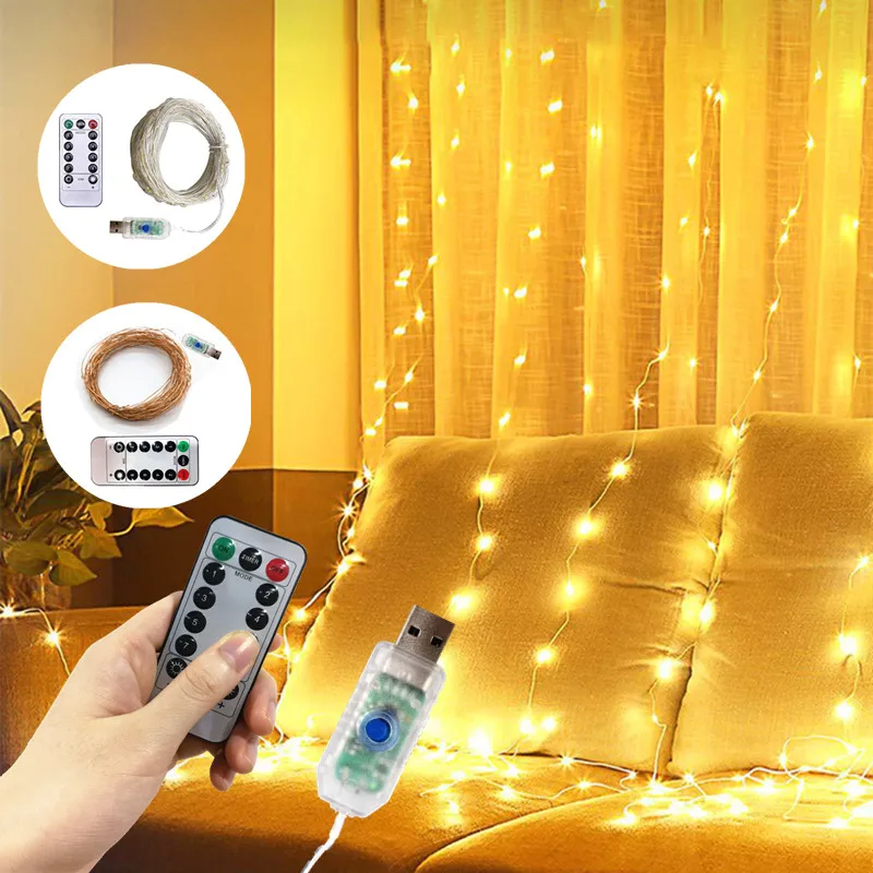 

10/5/2m LED Curtain Garland USB Power Fairy Lights Festoon with Remote New Year Garland Led Lights Christmas Decoration Outdoor