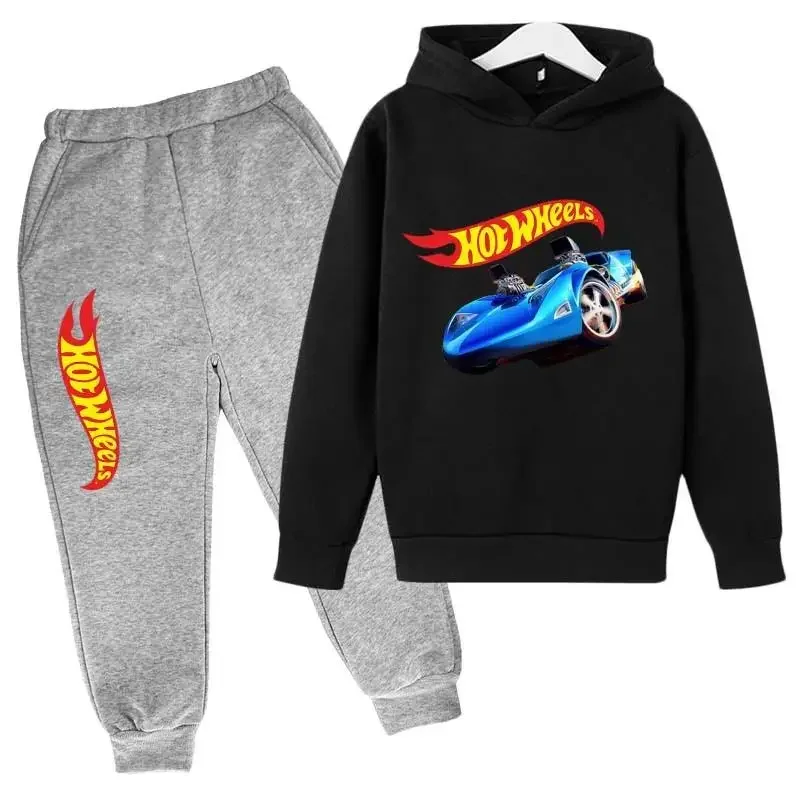 

Children's Hoodie Hot Wheels Boys Girls Holiday Gifts Sweatshirt Sportswear Coat Printing Suit Toddler 3-12 Year Clothing 2Pcs