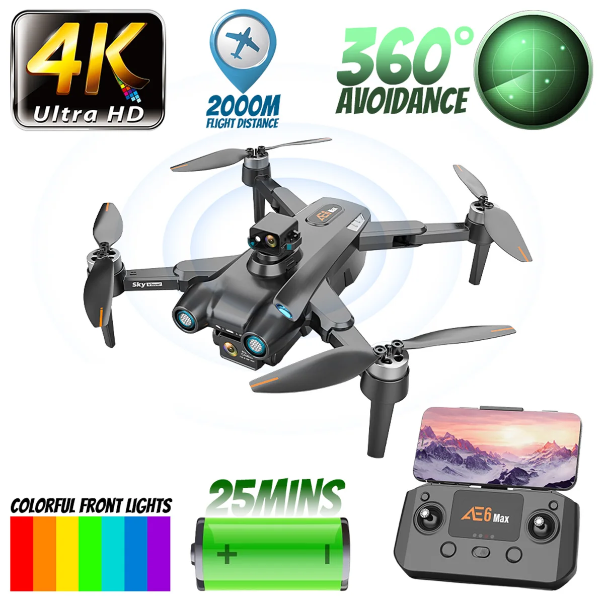 Drone professionnel avec caméra FPV 4K, double caméra Camrea, GPS sans  balais, quadrirotor, évitement d'obstacles à 360 °, jouets RC, nouvelle  glande 6 MAX - AliExpress