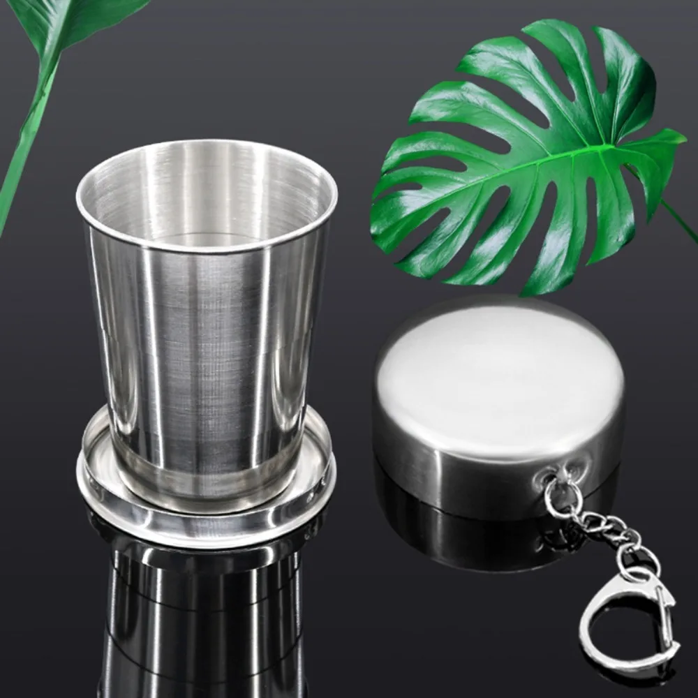 Stainless Steel Folding Cup 250ML Camping Squeeze Cup with Keychain Retractable Outdoor Travel Easy To Carry Metal Water folding cup