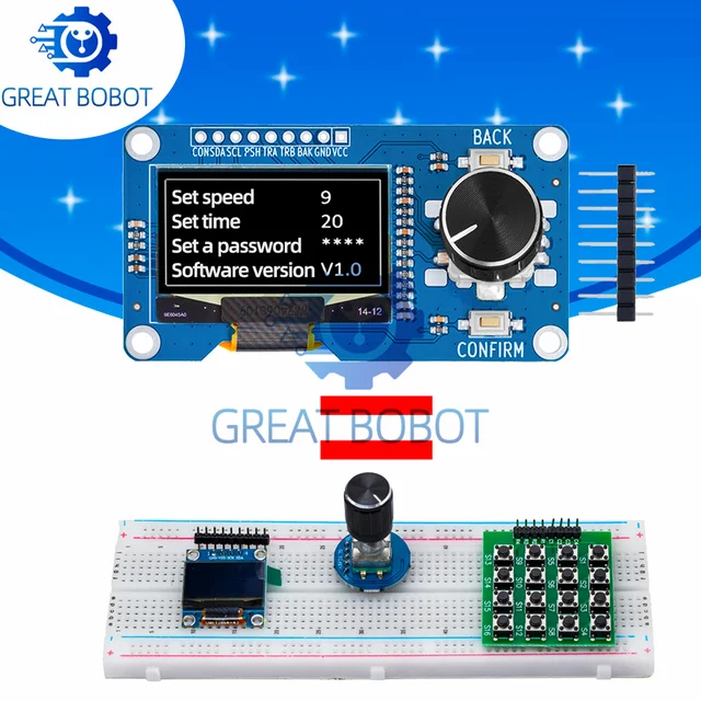 BS 0.96/1.3 inch White Blue oled display screen combined with EC11 rotary encoder module IIC interface for arduino