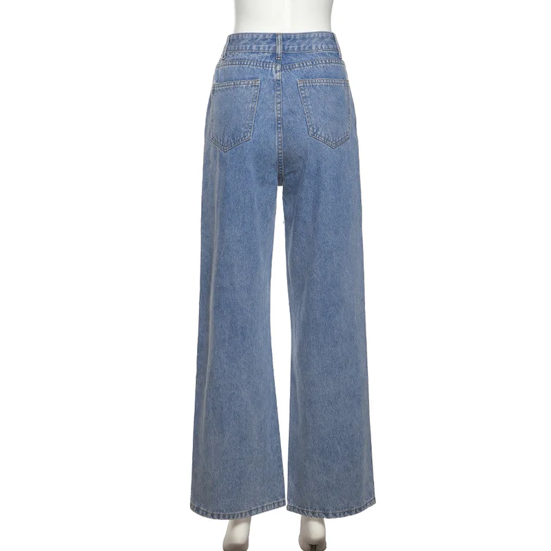 Heart Frayed Y2K Jeans Women High Waist Harajuku Casual Straight Trousers 2022 Vintage All Match Loose Wide Leg Pants Female