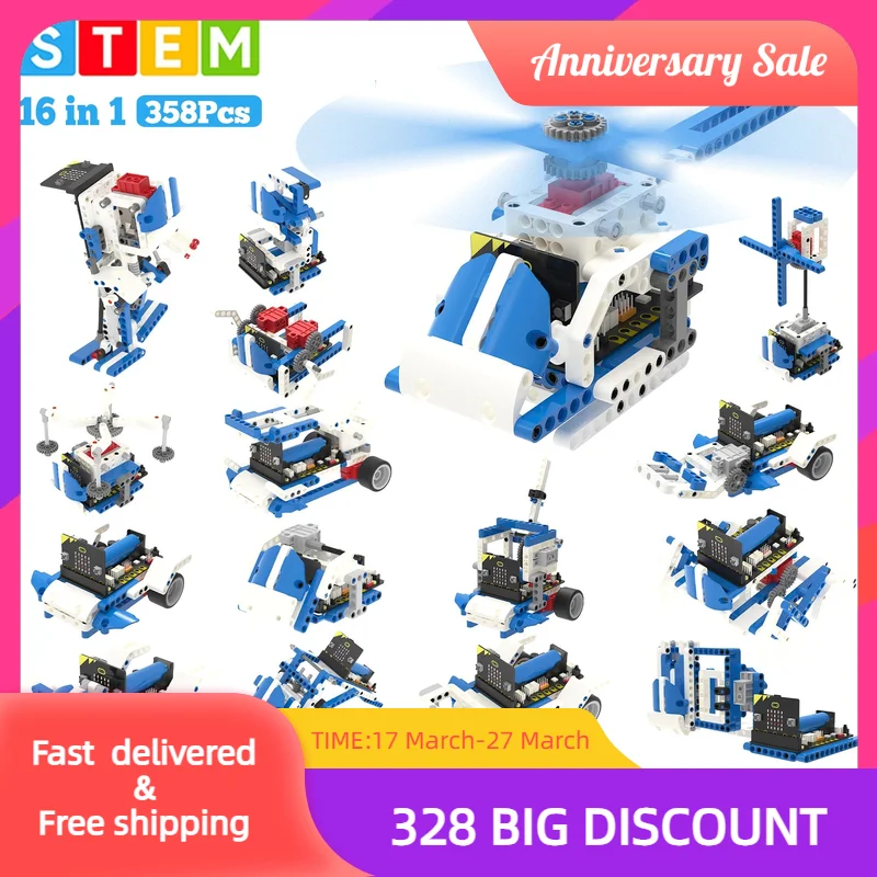 코딩완구 200 개의 MOC 3024 하이테크 일반 보드 액세서리 세트, 벽돌 빌딩 블록 선물, DIY 교육 완구, 어린이 조립 장난감 8 Yahboom 프로그래밍 가능 로봇 키트, 16 in 1 빌딩 블록 키트, 지지대 파이썬 및 Makecode 프로그래밍, 어린이 코딩, Microbit V2 V1