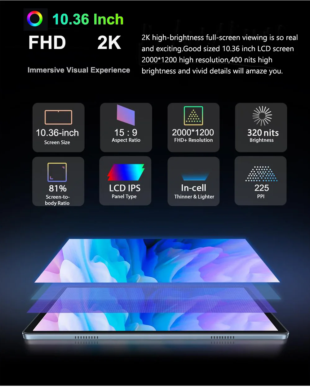 Nenmone 안드로이드 12 태블릿 PC, 2 in 1, 2000x1200, 2K, 8GB RAM, 256GB ROM, Helio G85 옥타 코어, 4G 네트워크, 13MP, 8000mAh, 10.36 인