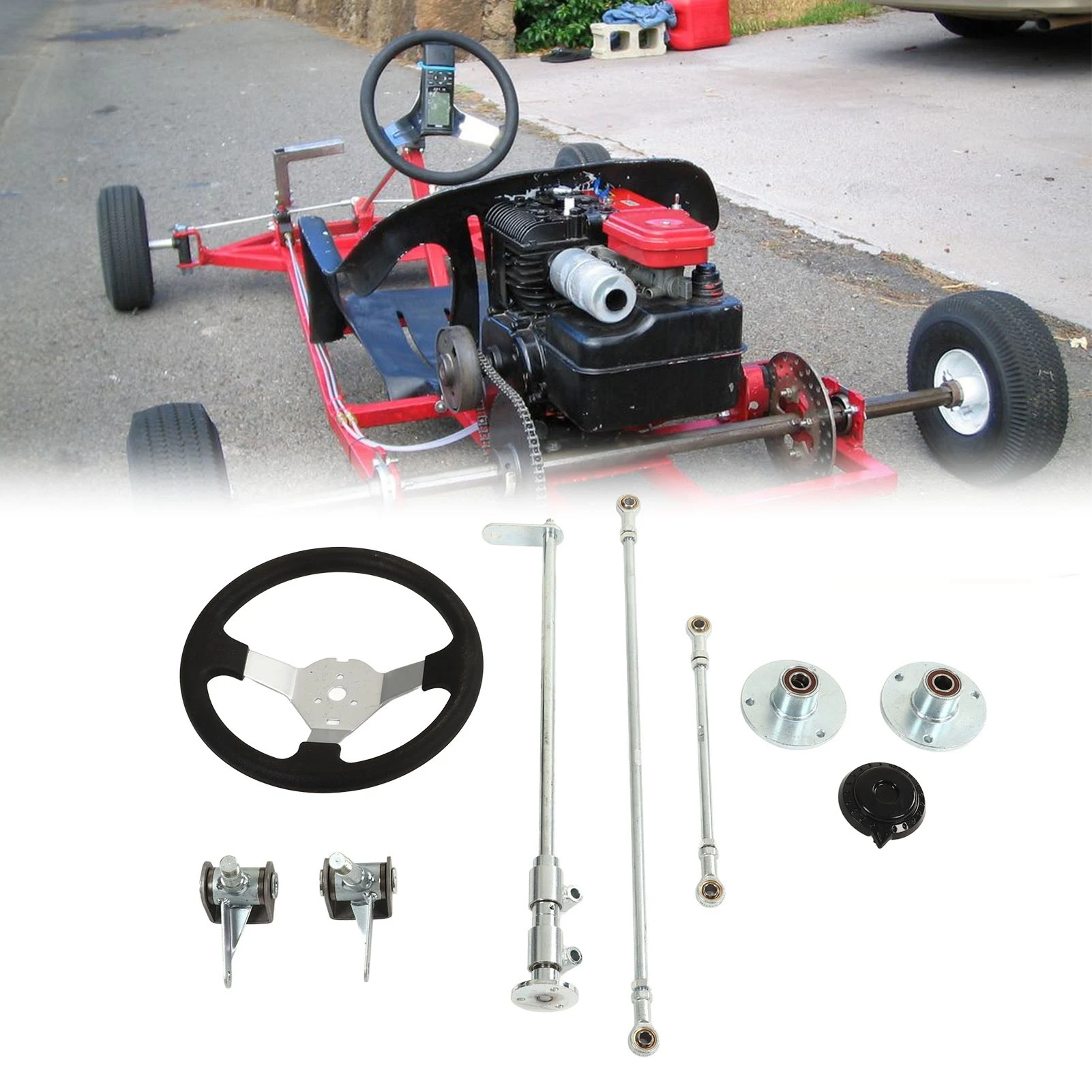 Go Karts 스티어링 휠 키트 부드러운 고성능 300mm 150cc-250cc 엔진 용 더 나은 그립 샤프트 타이로드 랙 키트