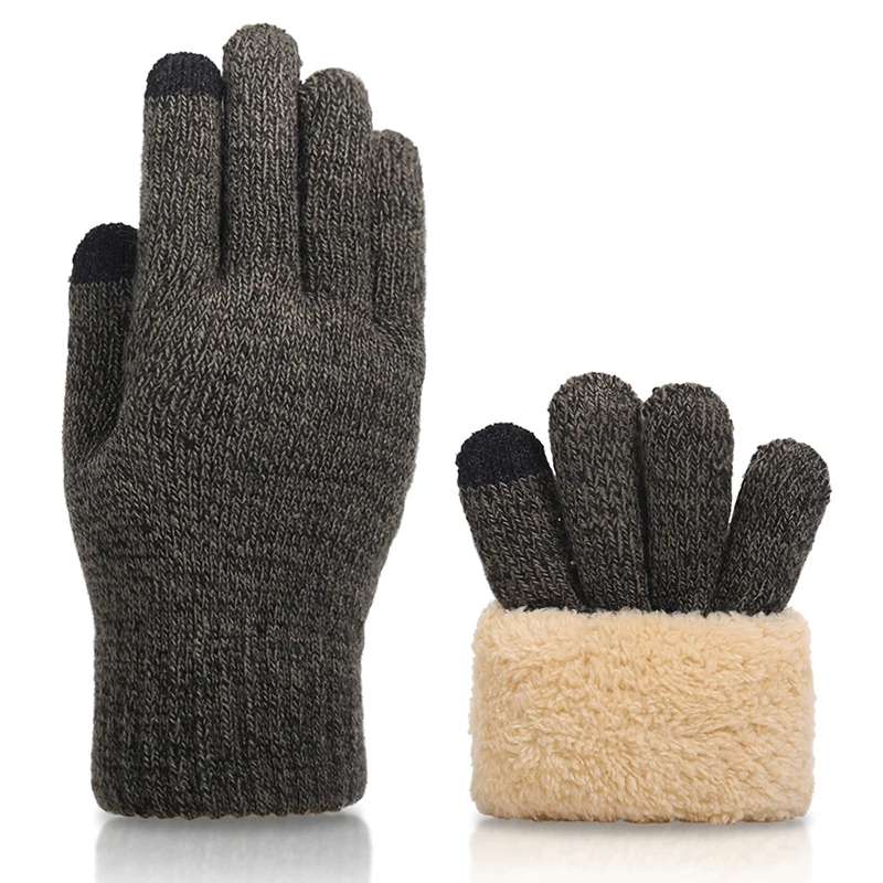 Winter New Man Keep Warm Touch Screen Plus Velvet Inside Thicken Knitting Gloves Wear-Resistant Anti-Slip Solid Fashion Male Sof