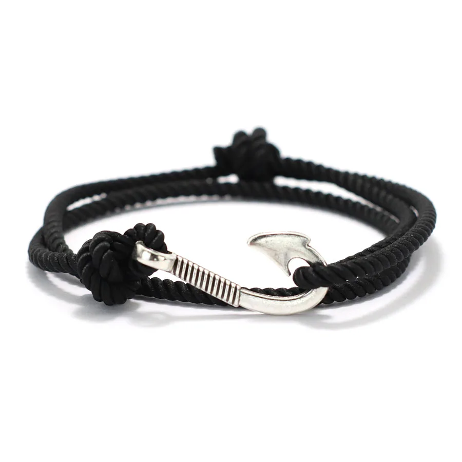 Men Adjustable Rope Bracelet With Fishing Hook Charm