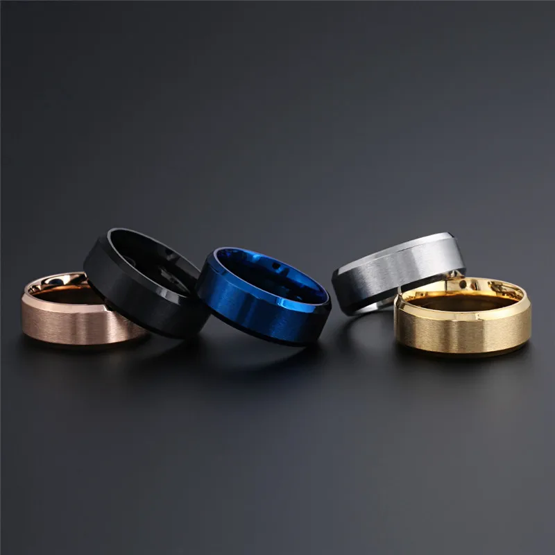 8mm Classic Ring Male Gold Silver Color Stainless Steel Jewelry Wedding Ring For Man
