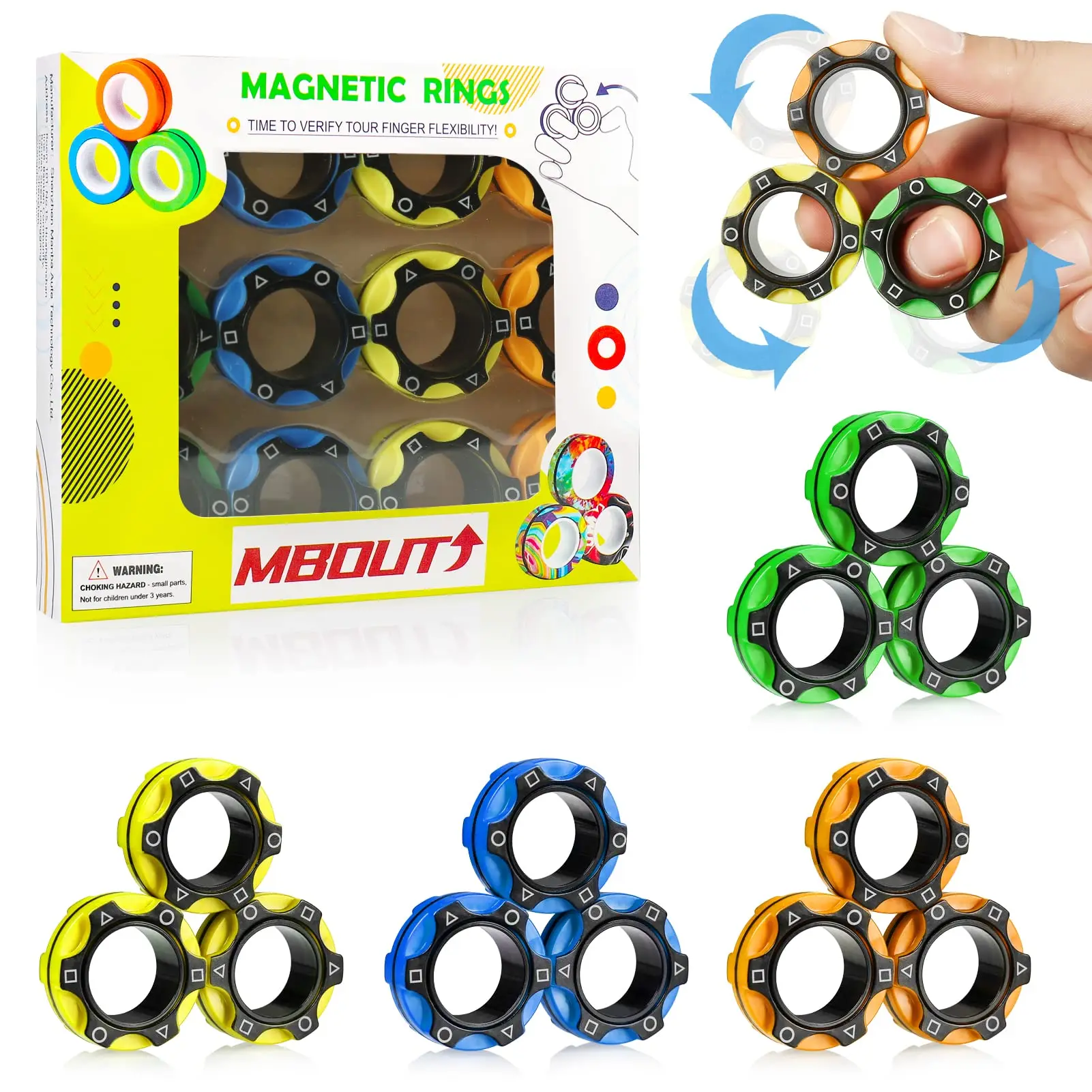 Graffiti Camo Fingers Magnet Rings ADHD Stress Relief Magical Toys for Training Relieves Autism Anxiety MBOUTrising 12Pcs Magnetic Ring Fidget Spinner Toys Set Great Gift for Adults Teens Kids 