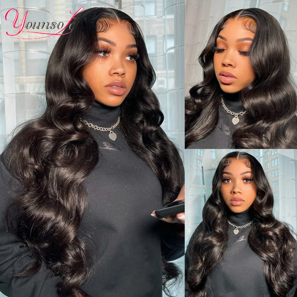 Body Wave Bundles Natural Black Brazilian Human Hair Weave Bundles Hair Extensions 200% Density 4PCS Body Younsolo