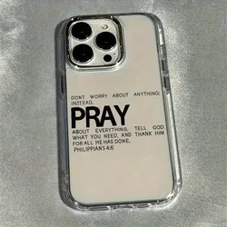 Sleek Transparent Electroplated Phone Case with Pray Design - Shock - Absorbing, Anti - Slip, Lightweight, and Trendy - iPhone 15 Plus (Clear)