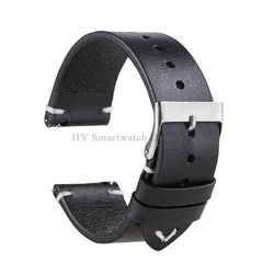 Handmade Retro Red Brown Leather Watch Band - Quick Release Calfskin Strap - 22mm (Black)
