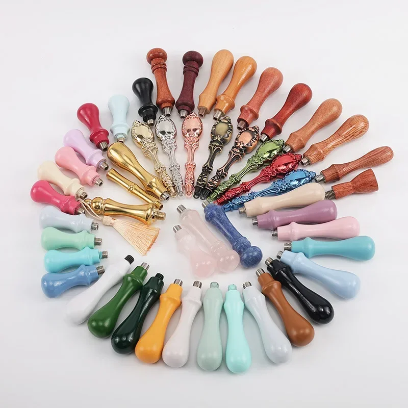Macaron Color Sealing Wax Metal Handle European Style Wooden Hand Ledger Perimeter Roman Pillar Grip Handle sealing wax beads seal wax seal wax sticks