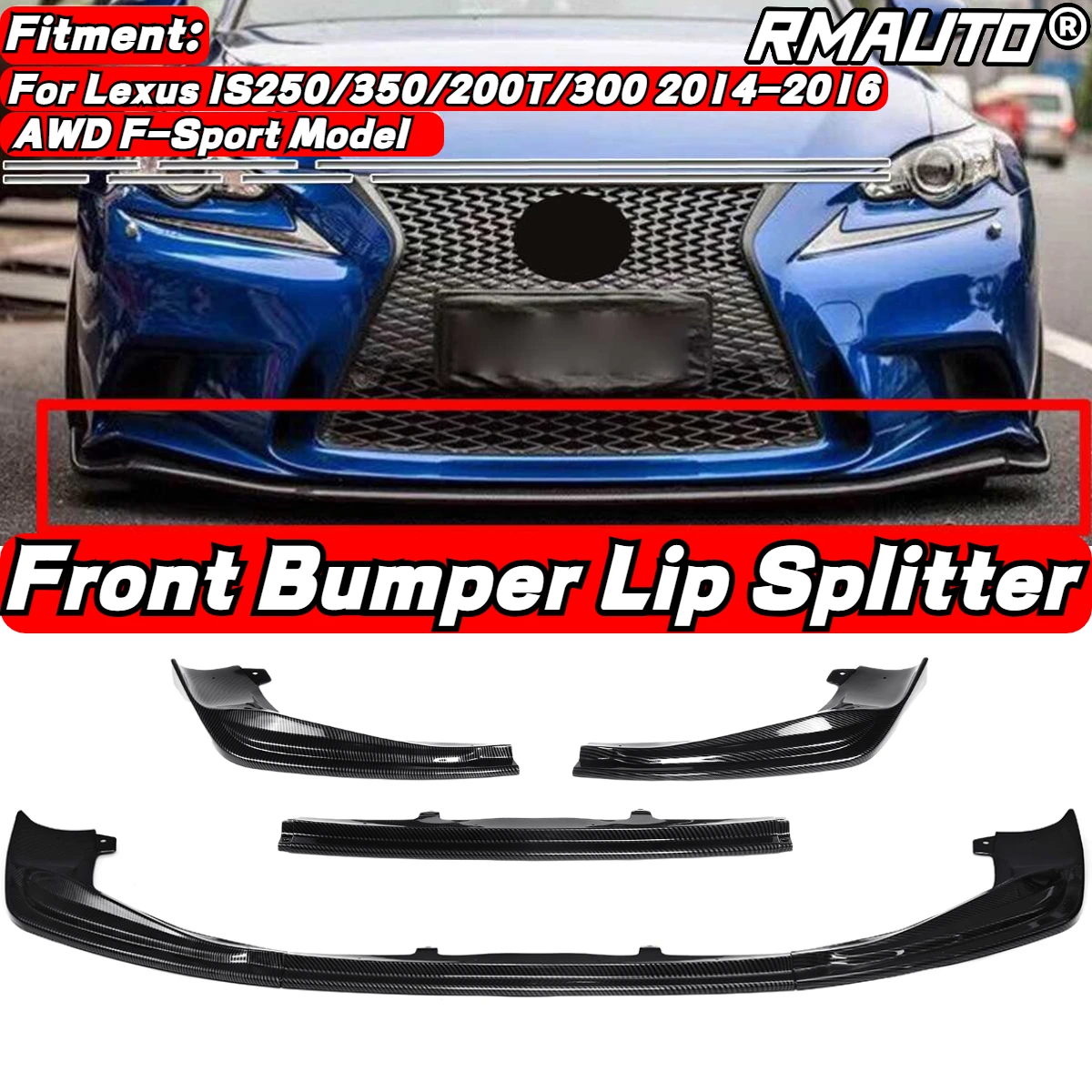

1Set Carbon Fiber Car Front Bumper Lip Splitter Lip Body Kit Diffuser Spoiler For Lexus IS250/350/200T/300 AWD F-Sport 2014-2016