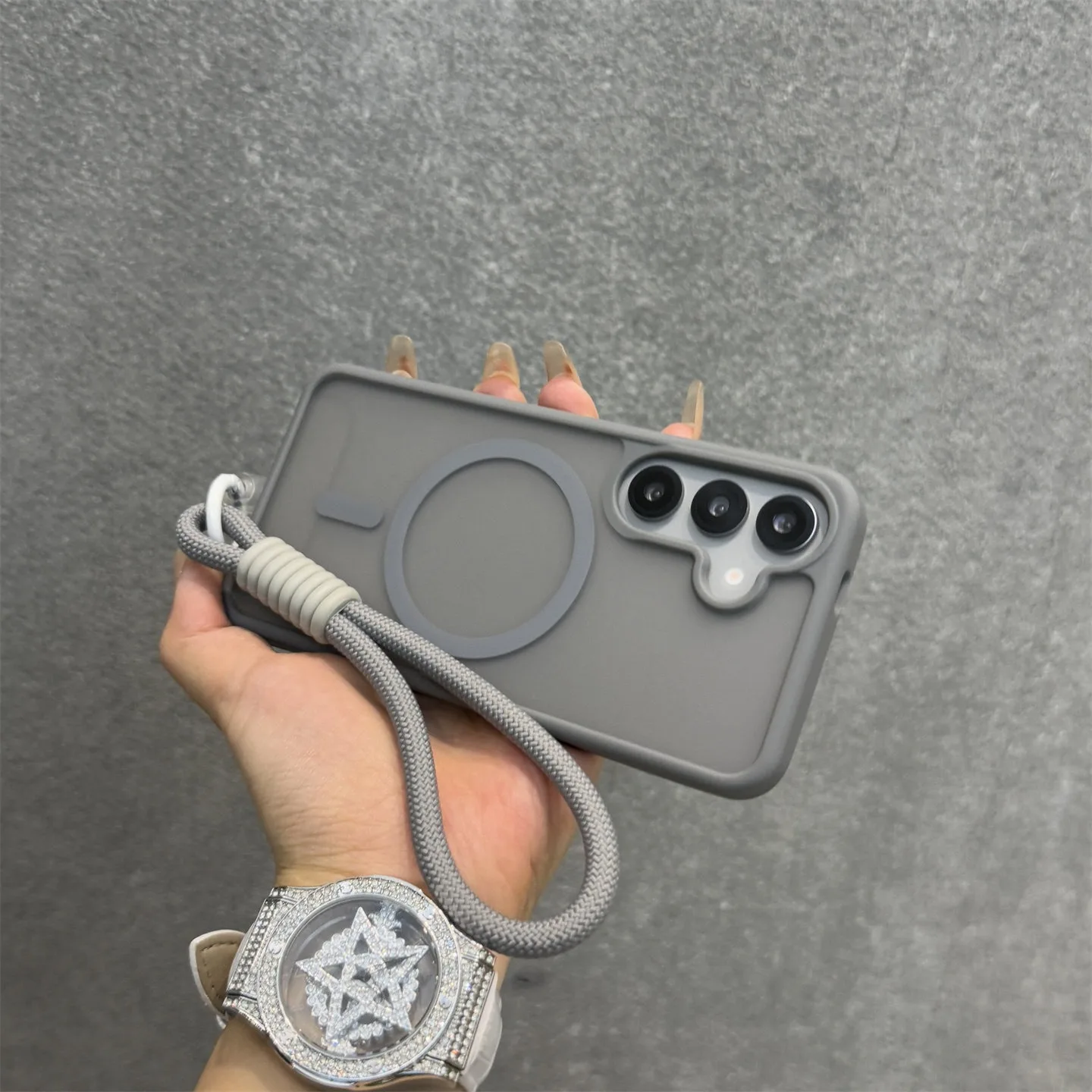 MagSafe Matte Translucent Wrist Strap Phone Case with Magnetic Cover