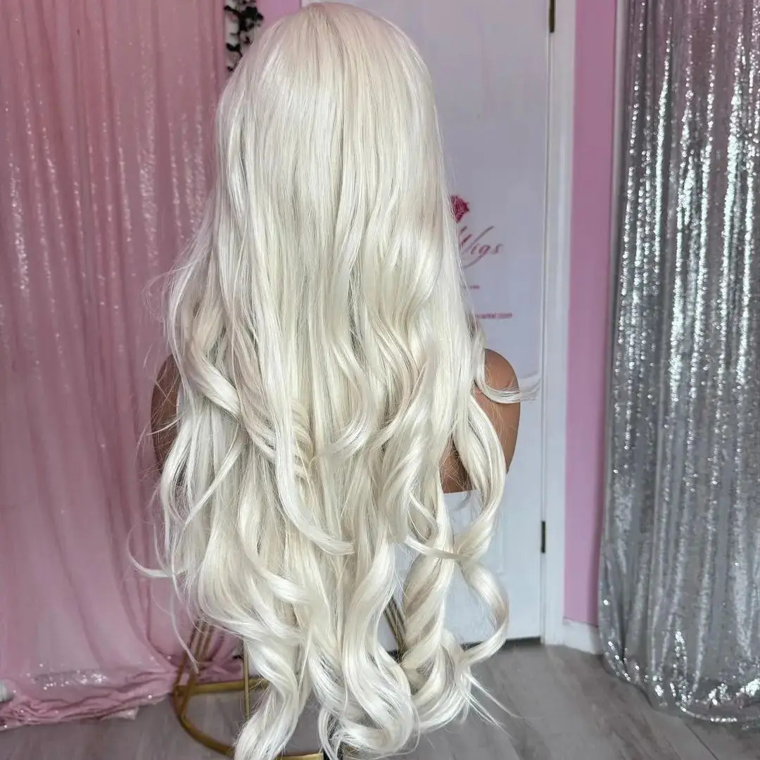 No Sheeding Top Quality Cheap Synthetic Platinum Blonde Lace Front Wigs for Women Lolita White Glueless 13x4 Lace Wigs Natural