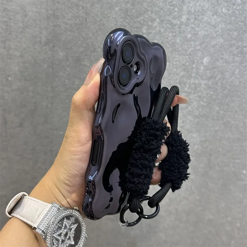 Luxury 3D Wavy Wrinkle Curly Edge Case with Air Plating and Lanyard