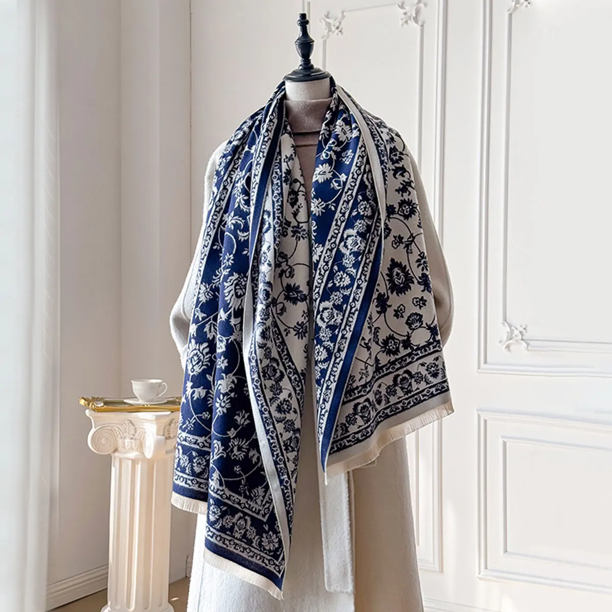 Thick Winter Poncho Women Scarf Luxury Floral Warm Shawl and Wrap Imitation Cashmere Pashmina Blacnket Design Bufanda Echarpe