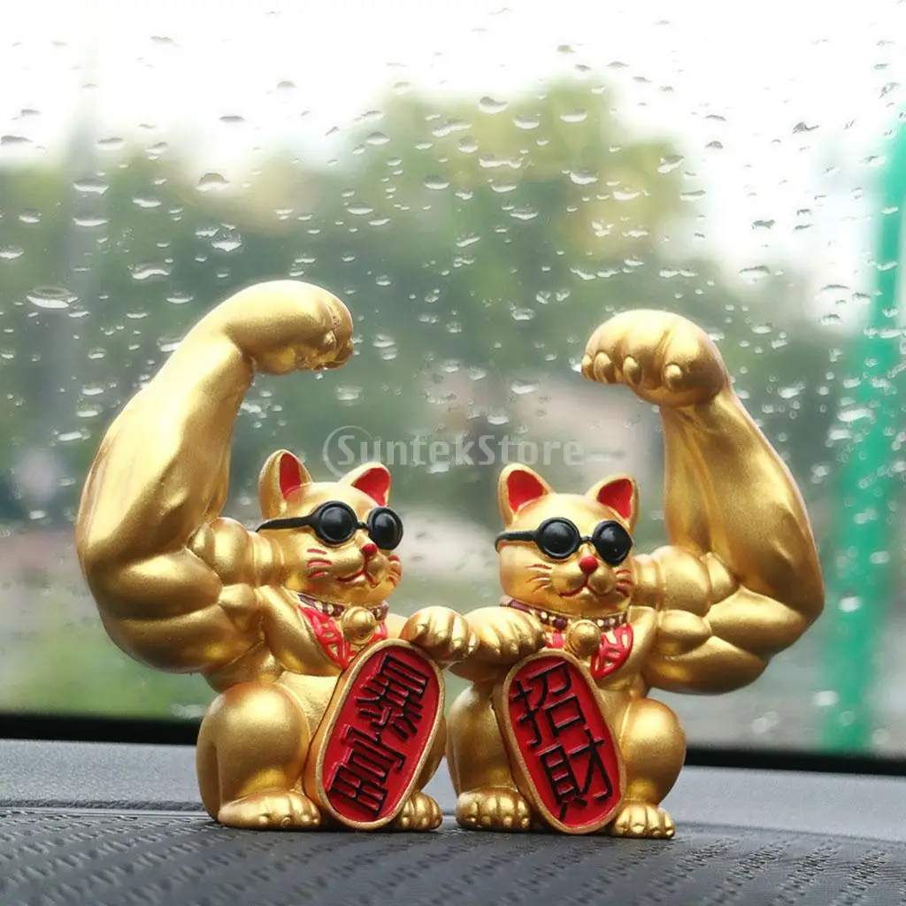 Giant Lucky Cat Statue Resin Muscle Arm Figurines Waving Arm Fortune Cat Powered Home Office Car Decor cat figurine decoration cat figurines ornament crafts resin ornaments resin crafts miniature figurines