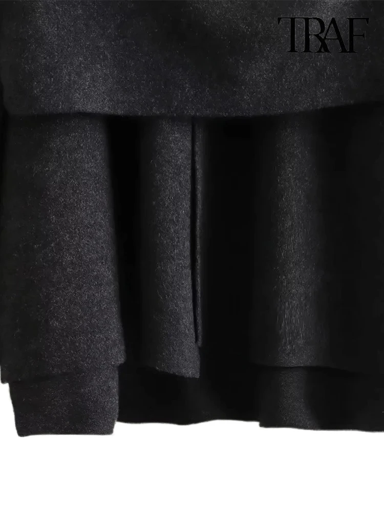 TRAF Women's Fashion Fall Winter Chic Scarf Jacket Long Sleeve Knitted Asymmetric Jacket Sexy Split Hem Loose Short Jacket 6