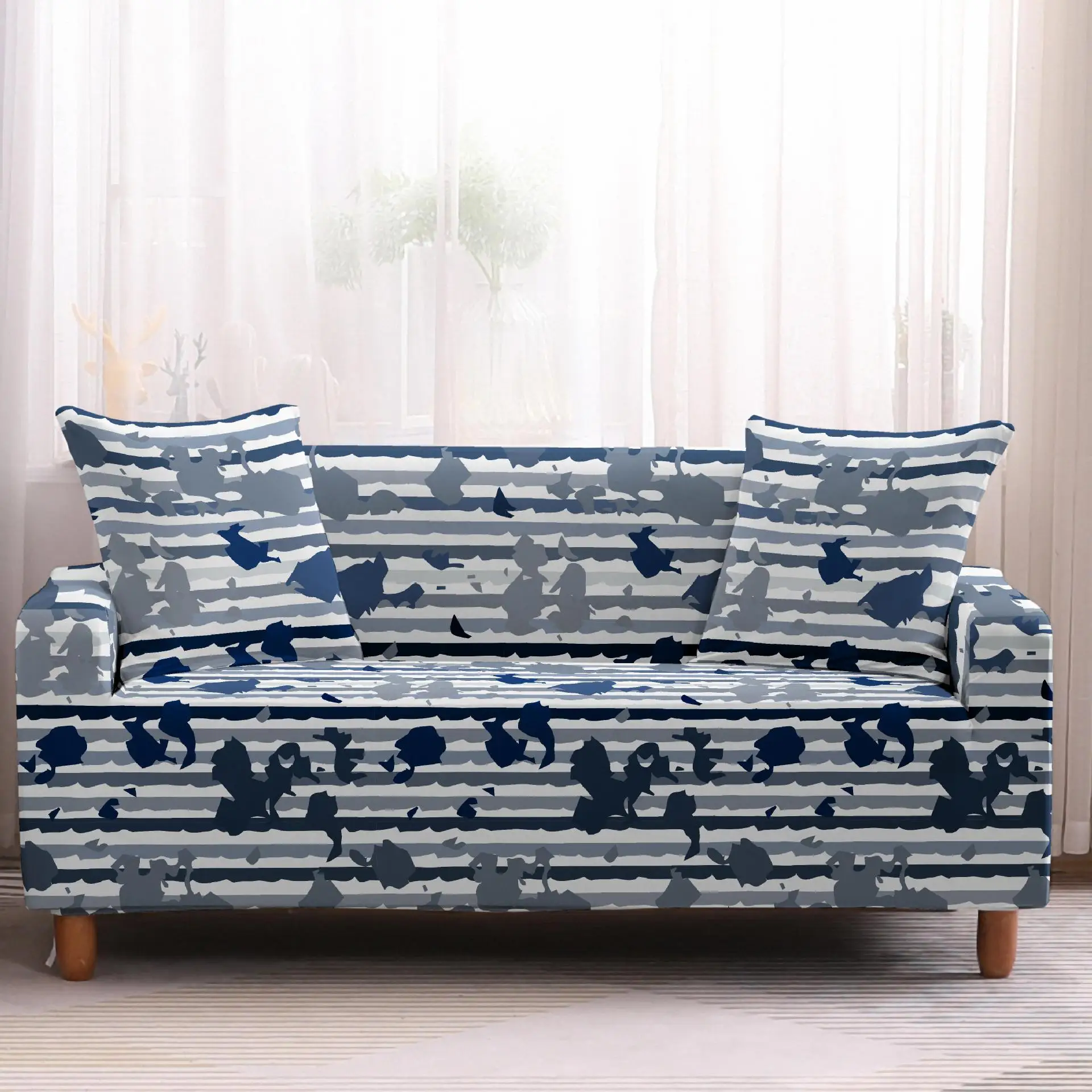 

Чехол для дивана в темно-синюю полоску с геометрическим принтом, чехол для дивана унисекс, подарки, эластичный чехол для кушетки, украшение для дома