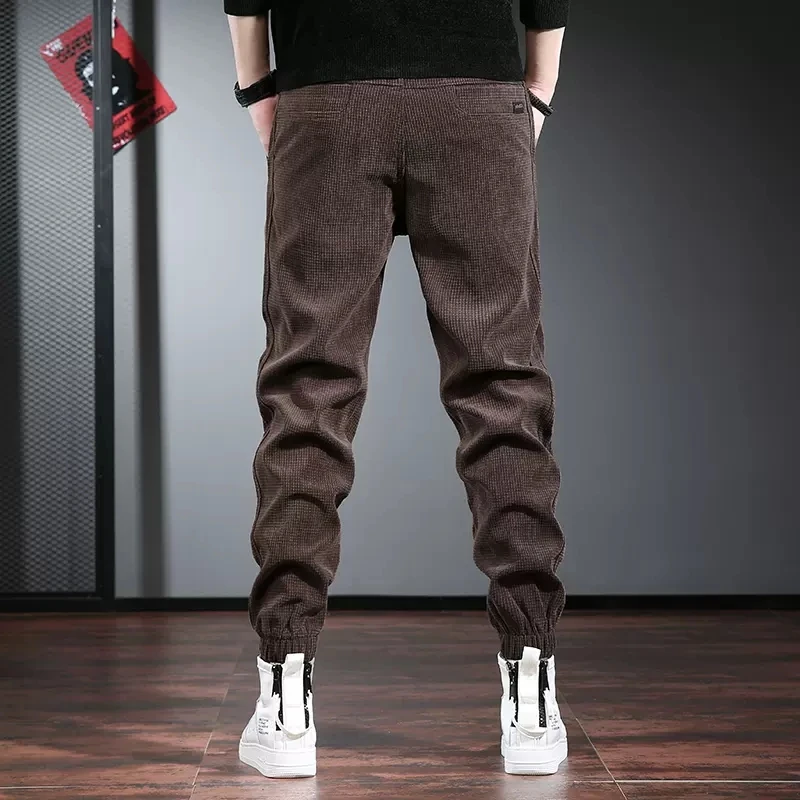 Autumn Fashion Corduroy Pants Men Sport Baggy Pants Streetwear Casual Coffee Elastic Waist Drawstring Jogging Trousers