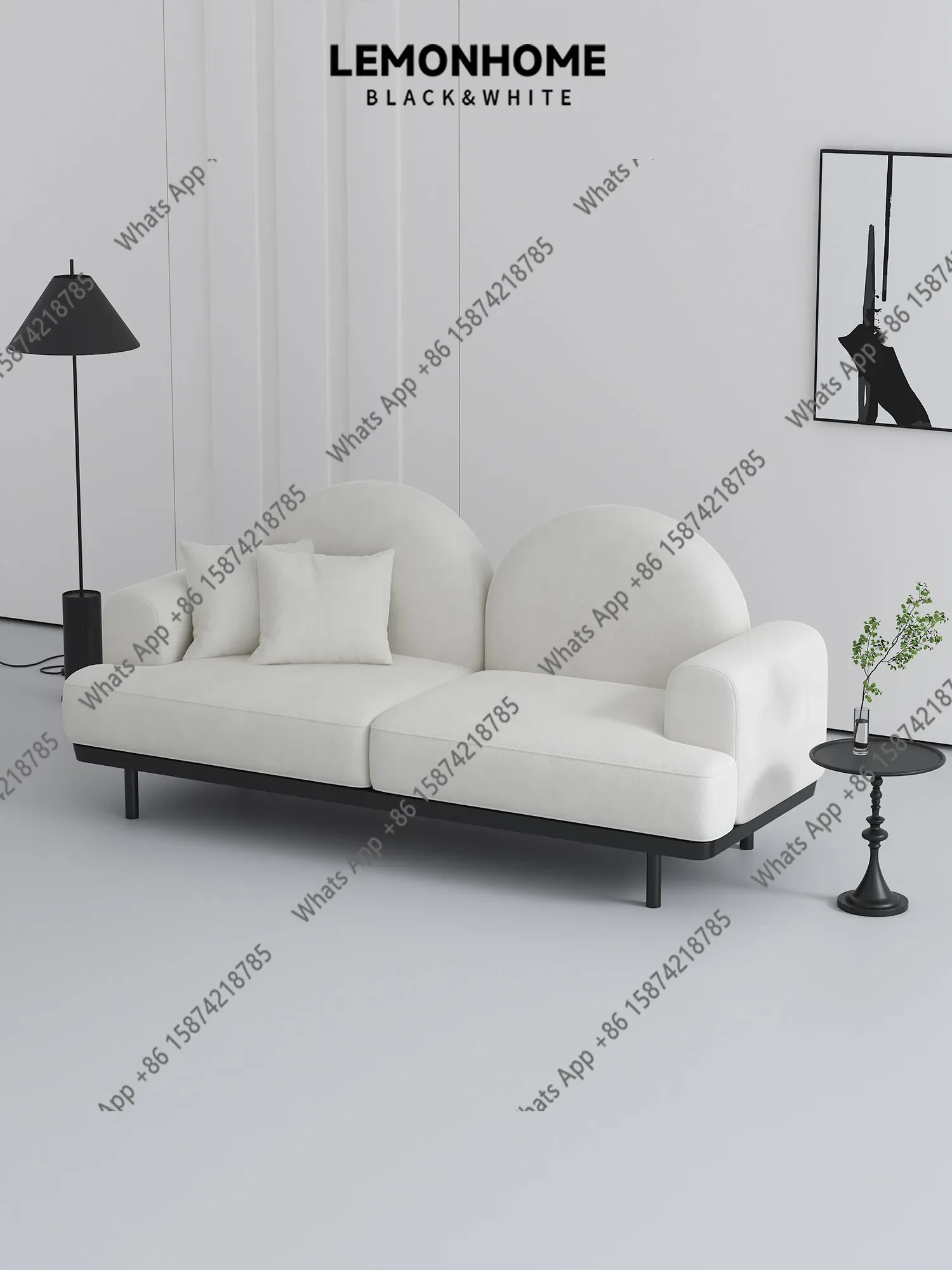 Canapé droit simple noir et blanc pour salon, chambre à coucher, espace détente, magasin de vêtements, salon de beauté, zone de repos, réception