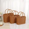 Home Storage Organizer Rattan Woven Basket With Handle Portable Picnic Basket Handwoven Rectangular Flower Basket Fruit 4