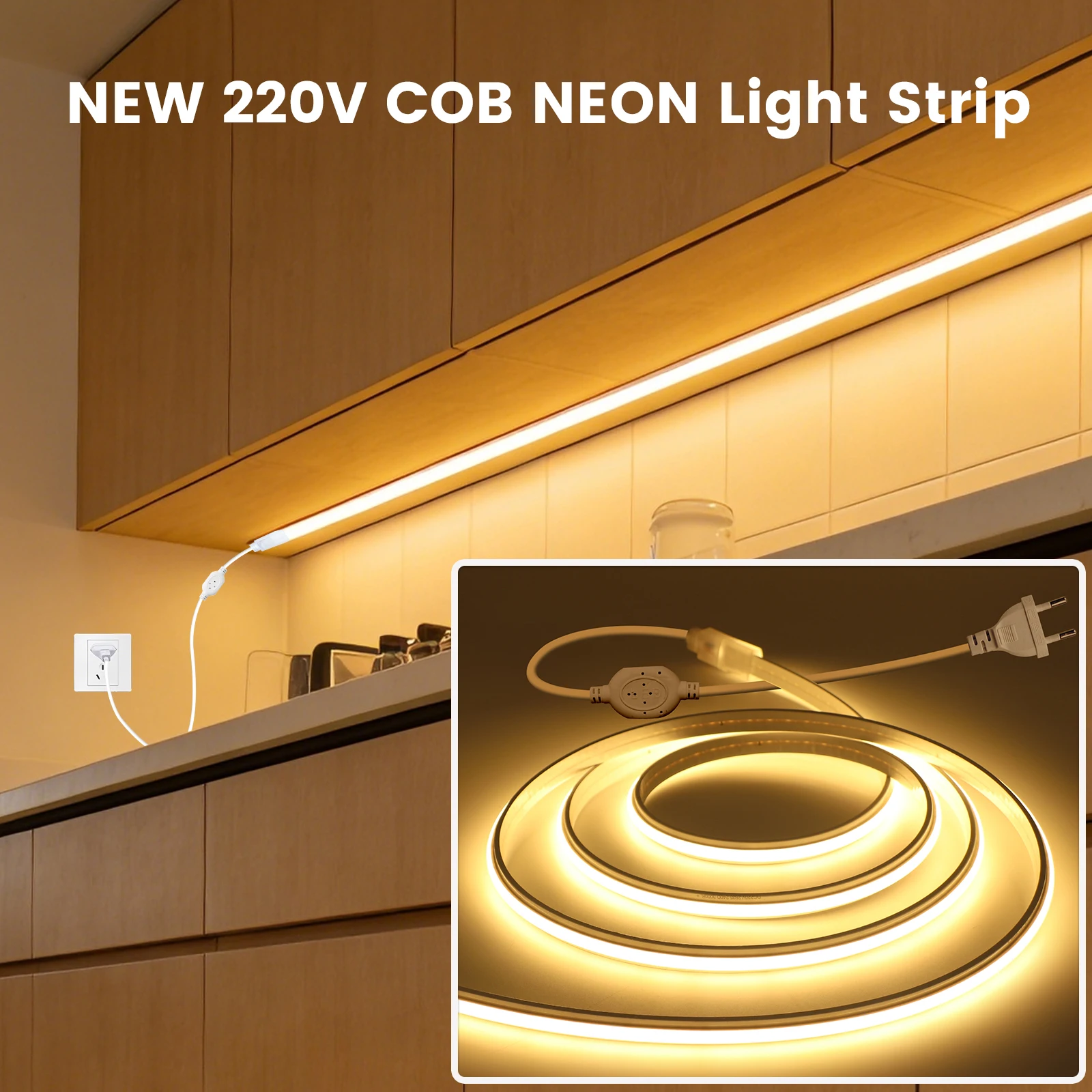 AC 220V 유연한 COB 네온 라이트 방수 LED 리본 스트립 따뜻한 흰색 중성 흰색 차가운 흰색 실내 실외 장식 조명