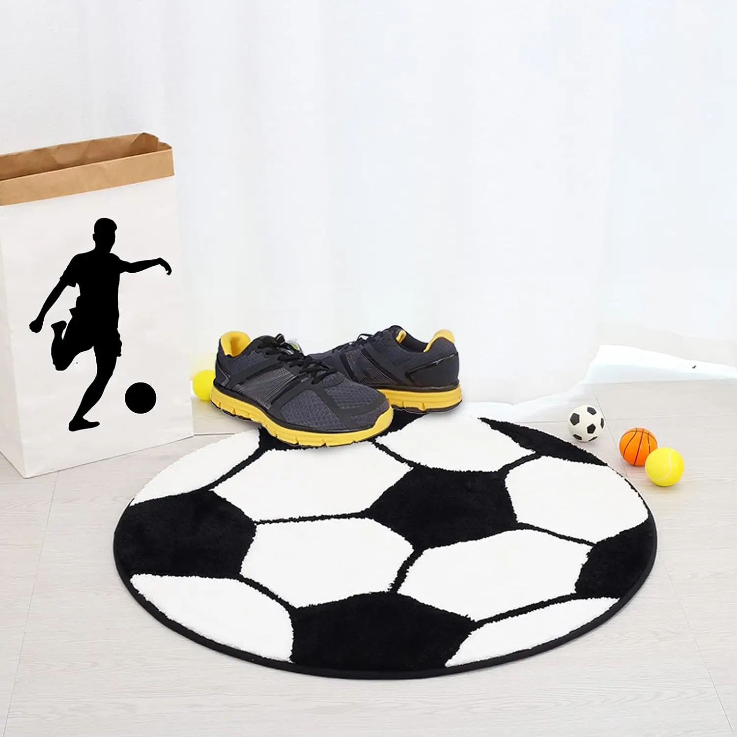 Soccer Rug Soft and Comfy Sports Themed Round Area Rugs Bedroom Living Room Carpet, Soccer Themed Room for Kids Bedroom