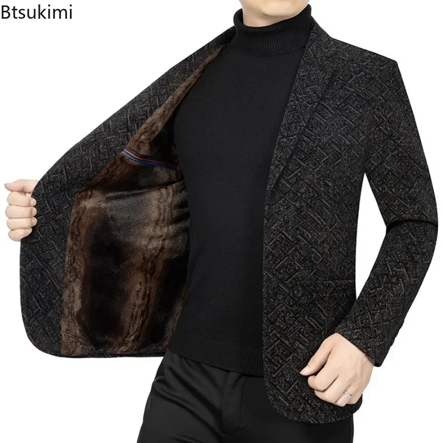 Men's Blazers Jackets Fashion Autumn Winter Plus Velvet Thickened Warm Suits Male Handsome Trend Casual Business Suit Coats