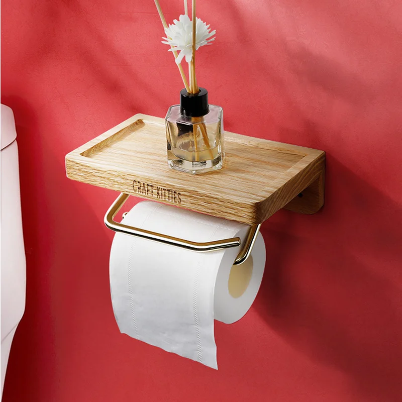 Wall-Mounted Torched Wood Paper Towel Holder with Display Shelf