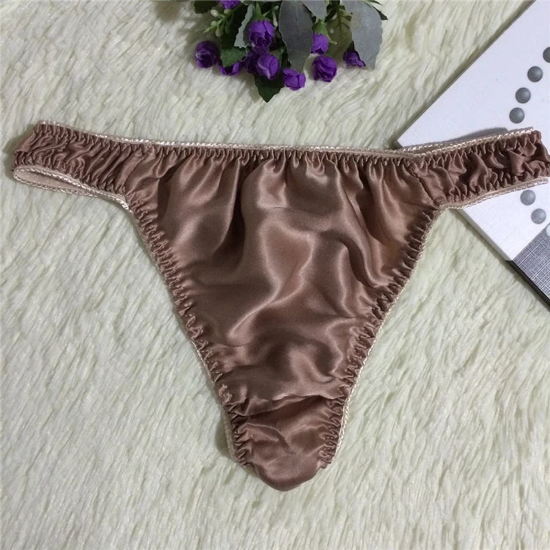 Men's Mulberry Silk T-Back Panties Low-Rise Breathable Sexy Solid Thong Underwear Fashion G-String Brief Male Bikini Underpant