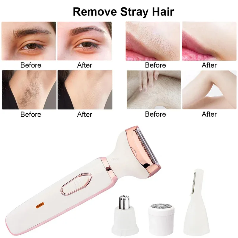 Electric Shaver For Woman Body Hair Removal Epilator Painless Cordless Trimmer 4 in 1 Face Leg Bikini Razor