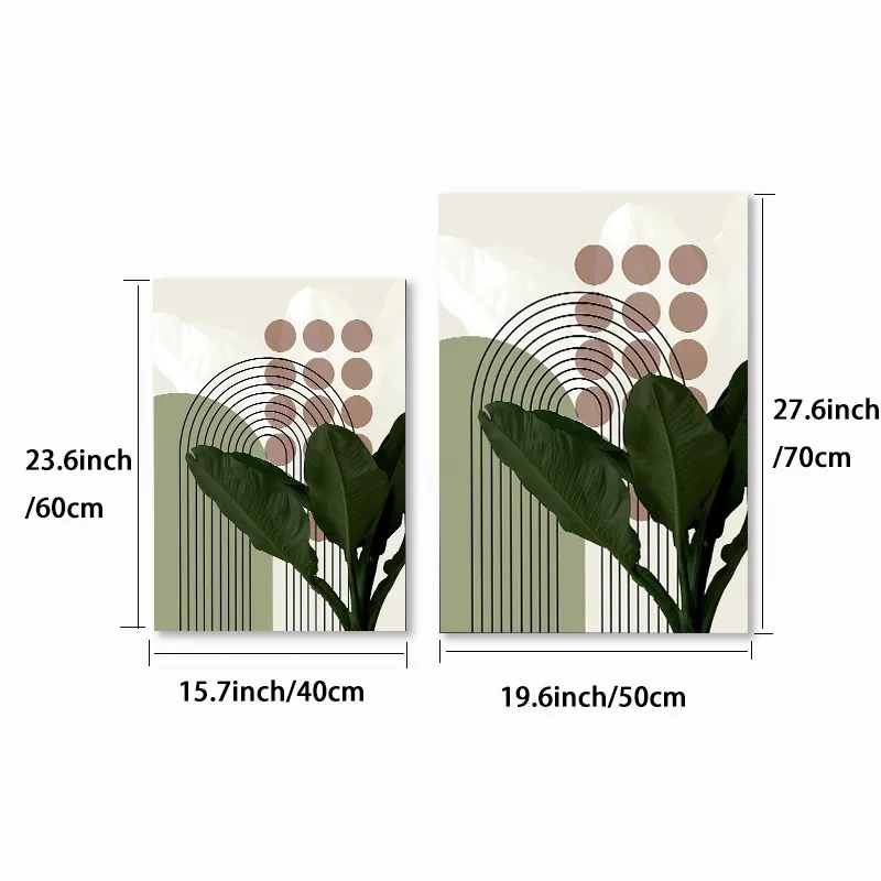 3 Pieces Bohemian Light Frameless Canvas Painting Simple Green Leaves Plant Poster Simple Lines Bedroom Decorative Wall Art 5