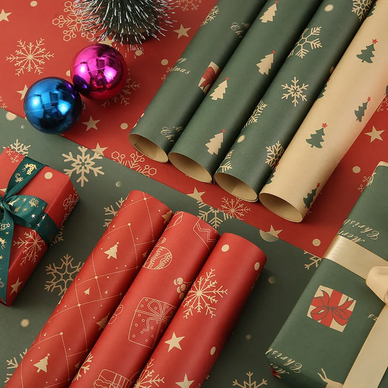 Christmas Gifts Wrapping Paper Retro Cartoon Snowman Elk Snowflake Craft Papers Fashion Yule Family Gathering Decoration Package