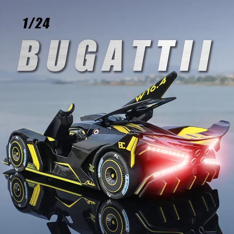 New 1:24 Bugatti Bolide Supercar Diecast Alloy Luxury Car Model Sound and Light Pull Back Car For Children Toys Collection Gift