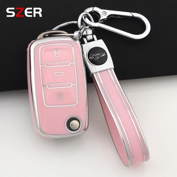 Pink TPU Car Key Case Cover Shell For VW Volkswagen MK4 Bora Golf 4 5 6 Jetta Passat Polo Touran Skoda Octavia Seat 2 3 Buttons 1