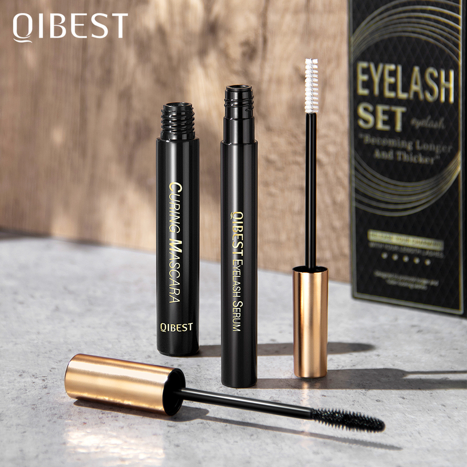 QIBEST Eyelash Growth Serum And 4D Black Mascara Curling Thick Lengthening Eyelashes Enhancer Mascara Eyelash Serum Makeup Sets
