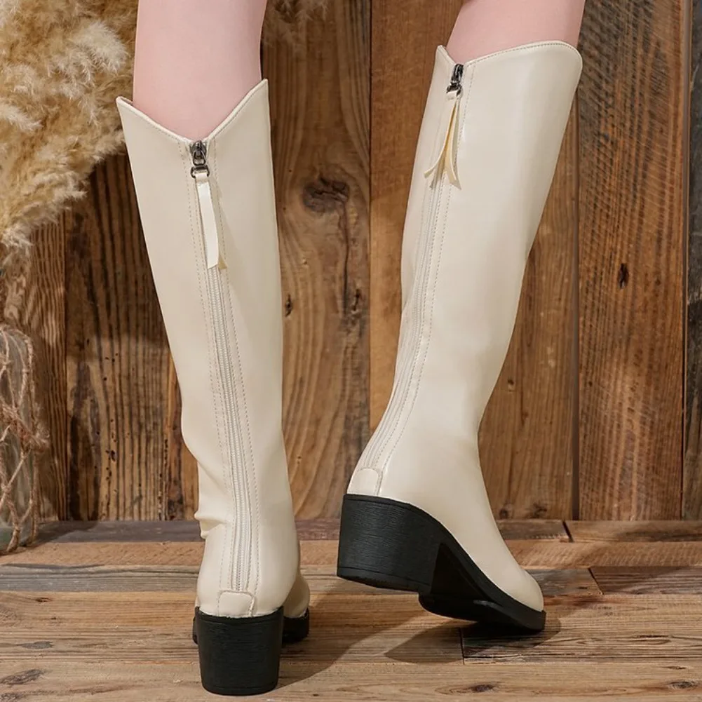 2025 Fashion High-top Women's Boots with Heel Zipper, Large-sized Knee-high, Thick-soled Women's Fashion High Boots