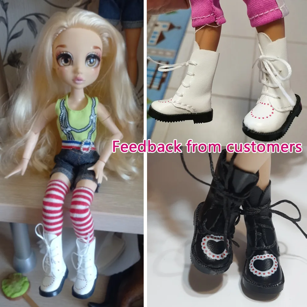 Doll Shoes 1Pair Mini PU Leather Boots Heart Bandage for 1/6 Doll Toy Accessories