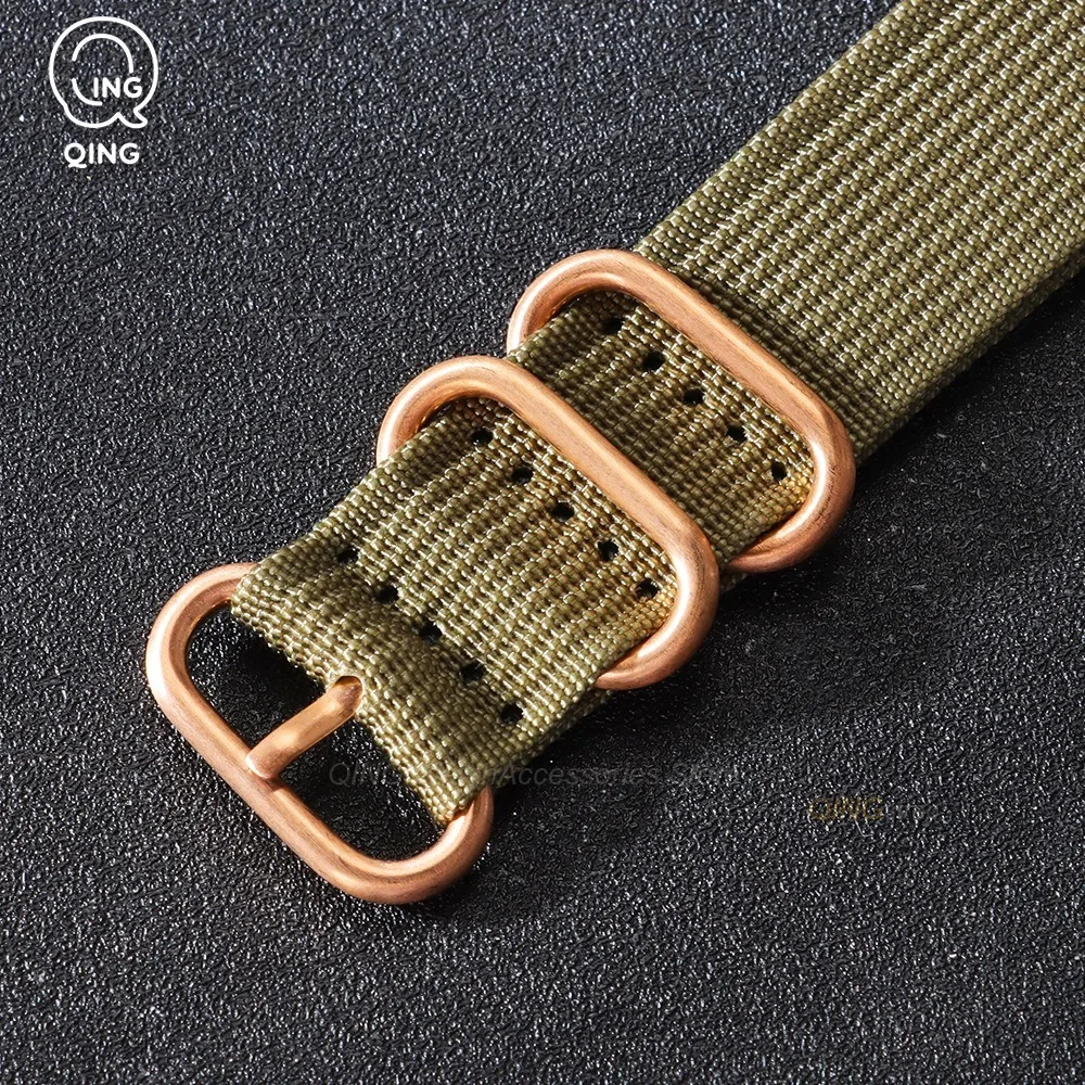 Rose Gold Buckle Woven Nylon Canvas Watch Band Strap Bracelet Accessories