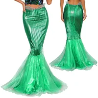 Halloween Costumes Women Mermaid Tail Dress Up Party Shiny Metallic Fishtail Long Maxi Skirts Mermaid Role Play Cosplay Gown 1