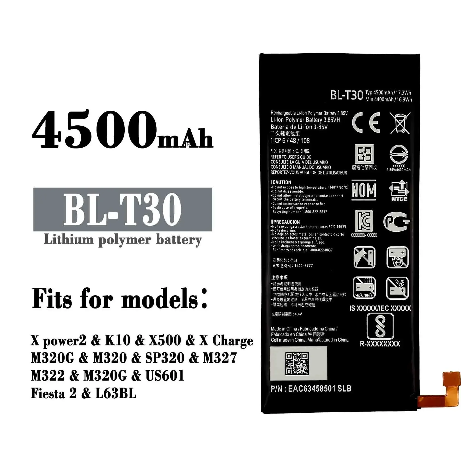 

BL-T30 Replacement Battery For LG X Power 2 M320F M322 M320TV Fiesta 2 L63BL BLT30 High Quality 4500mAh Batteries