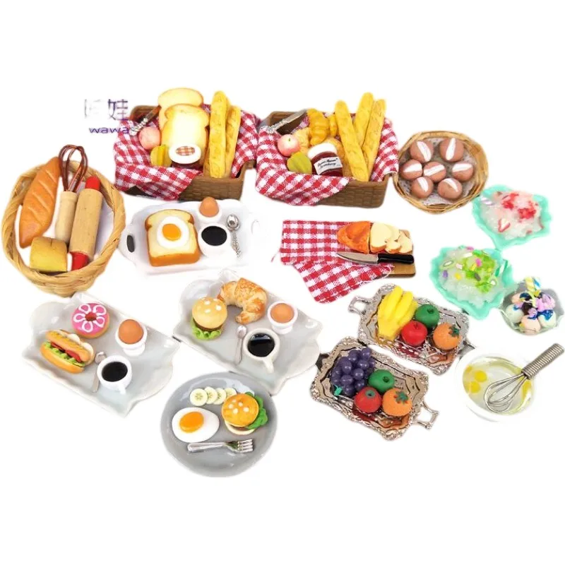 Doll Accessories Mini Food Doll House DIY Bread Smoothies Icecream Breakfirst Egg Dinner Set For Barbie Blyth Ob11 1/8 1/12 Bjd Doll