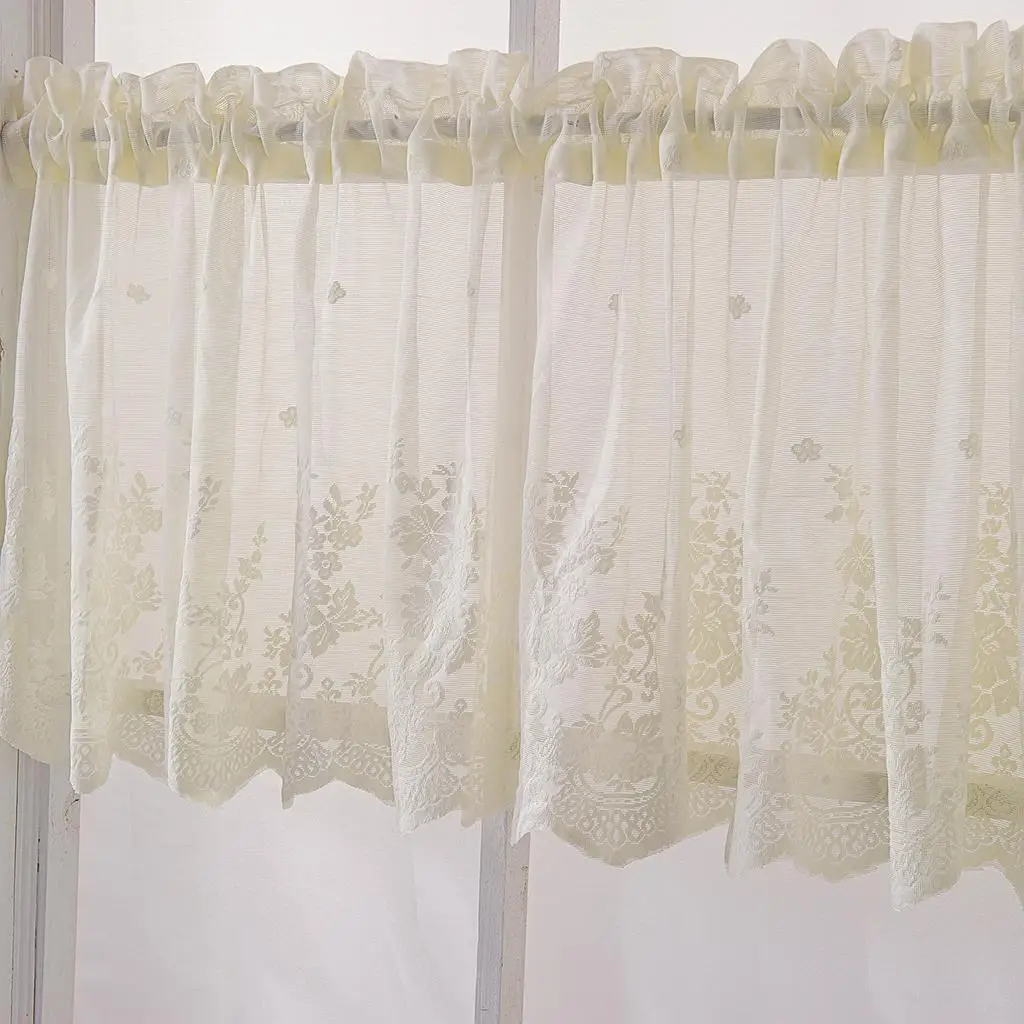 2 Panels Romantic Embroidered Lace Kitchen Tier Curtains Window Voile Sheers