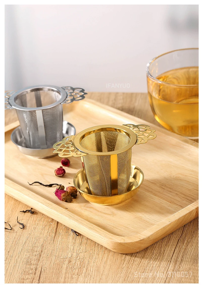 Description Picture 5 of itemDouble-layer Lace Tea Strainer Set with Tray Stainless Steel Filter Mesh Sieve Tea Drain Useful Infusers Kitchen Tools Teaware