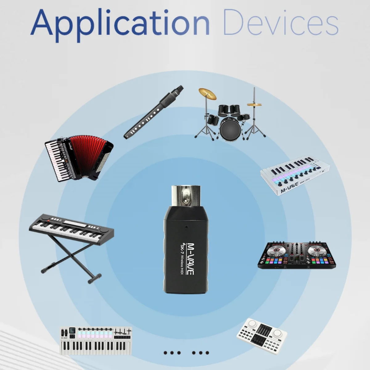 M-VAVE SK-7 MIDI Adapter Wireless Midi Receiver 2.4Ghz Ultra-Low Latency Plug & Play Compatible Five Core MIDI Device Interface