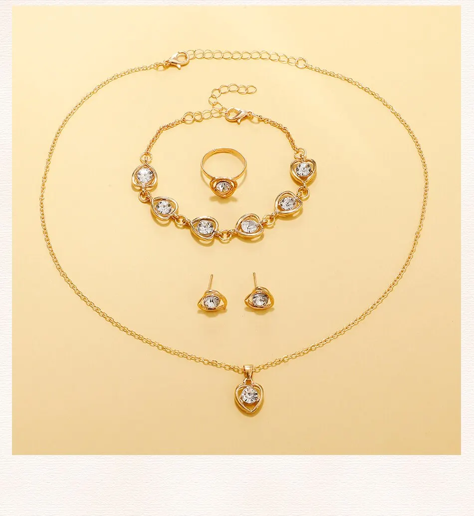 S62714a1354dd4b3892f82382e9e96da1h 6PCS Set Gold Luxury Watch Women Ring Necklace Earring Rhinestone Fashion Wristwatch Casual Ladies Bracelet Watches Montre Femme Mallzona